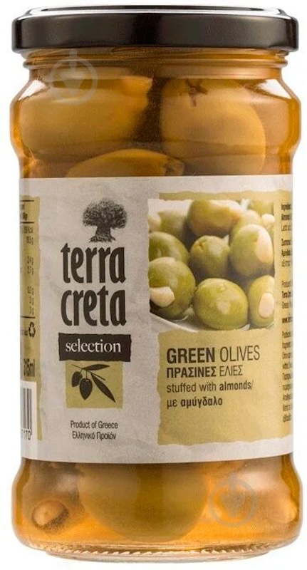 Оливки Terra Creta ЗЕЛЕНІ мигдаль скло 315мл